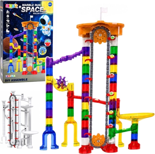 Jeu de construction : circuit de billes spatial avec tunnels transparents 3D (153 pièces)