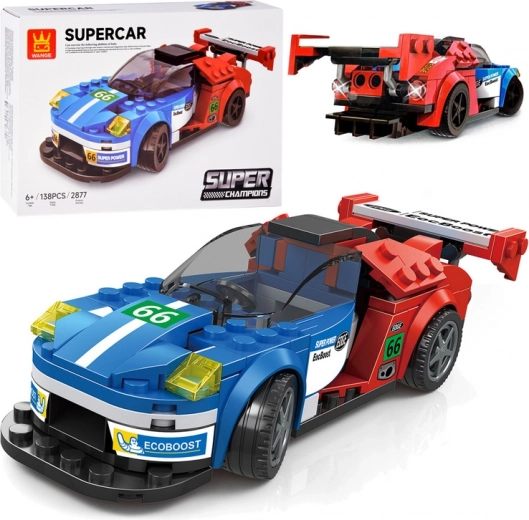 Kit de construction technique voiture de sport bleu‑rouge 138 pièces
