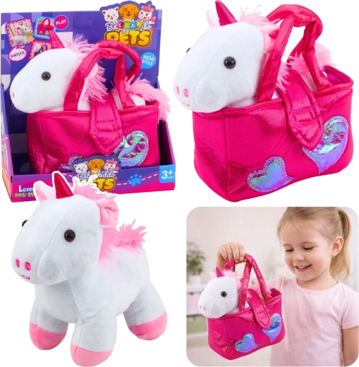 Licorne en peluche blanche dans un sac, 25 cm