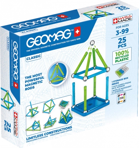 Jeu de construction magnétique GEOMAG classic recycled – 25 pièces