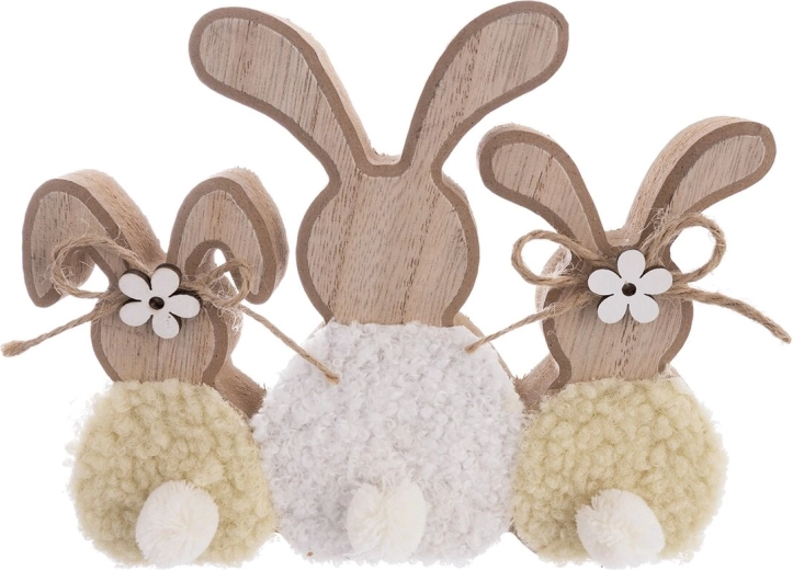 Lapin décoratif en bois et peluche 18 cm jaune-blanc