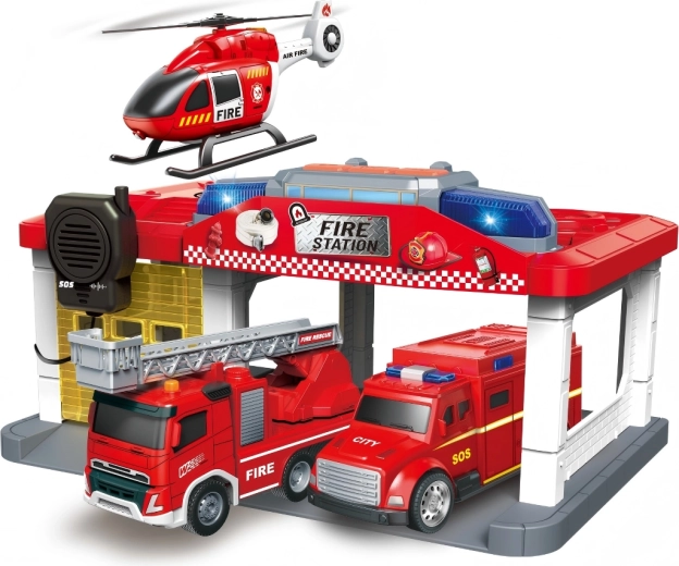 Caserne de pompiers avec hélicoptère, lumière et son