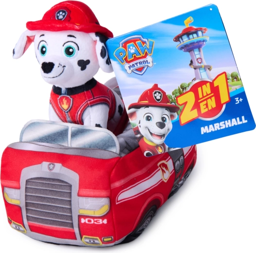 Paw Patrol Marshall peluche 2-en-1 avec petite voiture de pompier 22 cm
