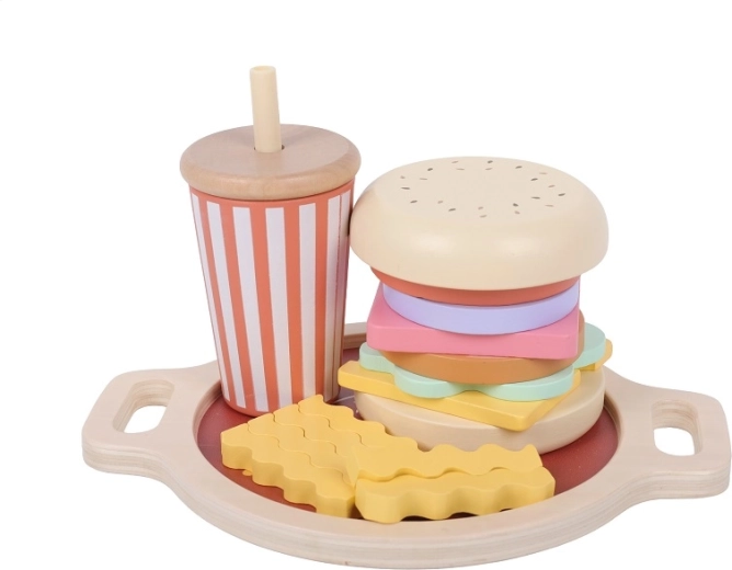 2Kids Toys jouet en bois à enfiler fast food (hamburger, frites et boisson)