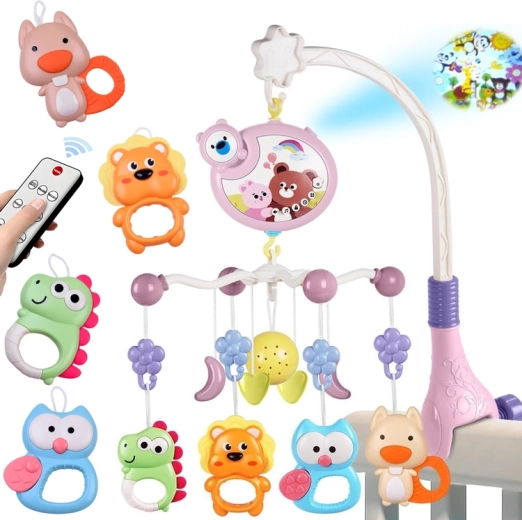 Manège musical pour lit bébé avec projecteur, veilleuse et télécommande
