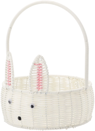 Panier rond en plastique 25 cm avec motif lapin – blanc, décoration de Pâques