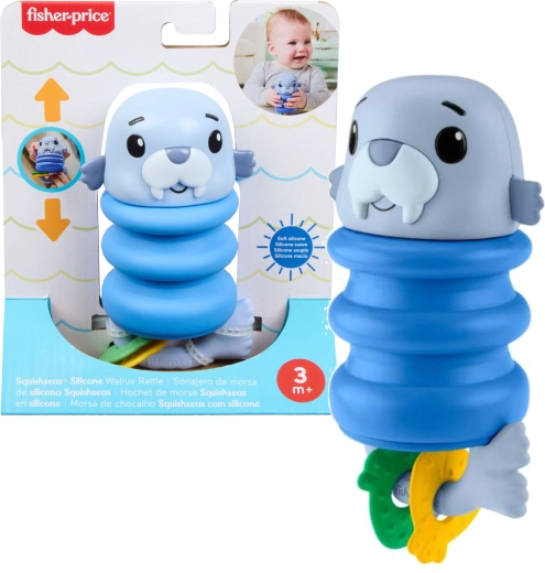 Hochet sensoriel pour bébés avec phoque et ressort en silicone FISHER-PRICE