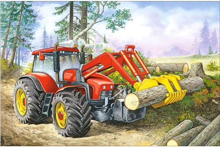 Broderie diamant (diamond painting) tracteur avec grappin 35 × 25 cm