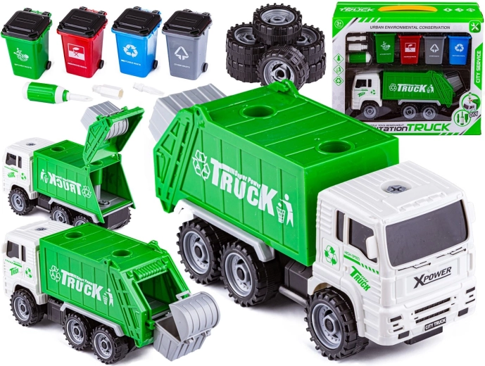 Camion poubelle démontable avec bacs de tri des déchets