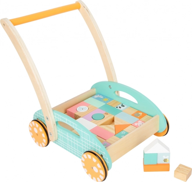 Small Foot chariot en bois avec cubes pastel