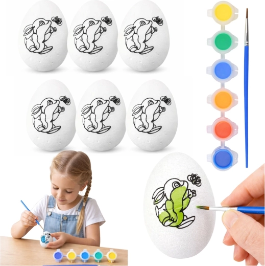 Set d’œufs de Pâques en polystyrène à peindre avec motif lapin, 6 pcs
