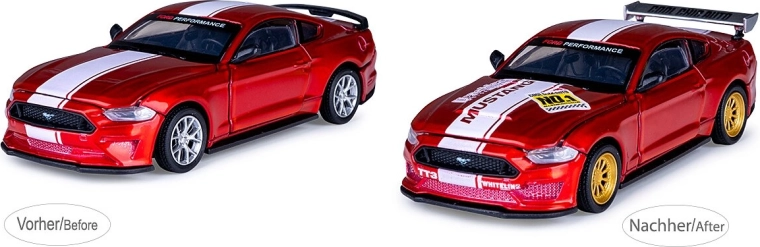 JAMARA Ford Mustang GT rouge, modèle métallique à l’échelle 1:42 avec kit de tuning