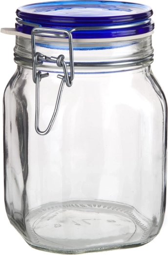 Bocal en verre hermétique 1 l avec fermeture à étrier Fido Blue