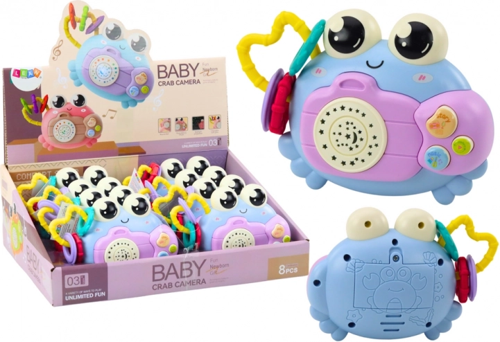 Appareil photo hochet crabe projecteur sons piles bleu