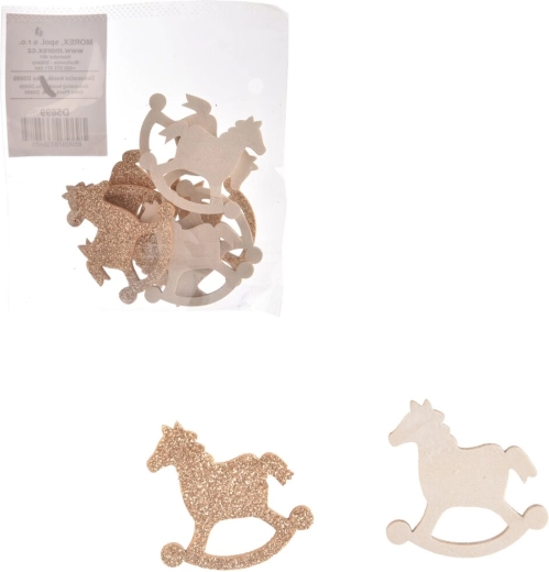 Petit cheval en bois blanc/marron 4 cm (8 pcs)