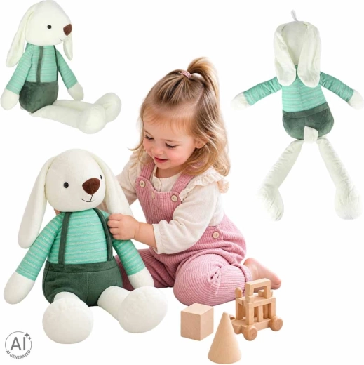 Lapin en peluche en short vert 70 cm - 1 pièce