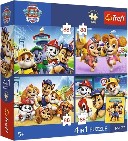 Puzzle Trefl 4-en-1 Pat’ Patrouille (4×88 pièces) avec poster