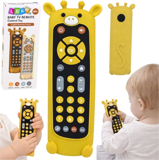 Télécommande interactive pour enfants en forme de girafe avec anneau de dentition, lumières et sons (6 mois et +)