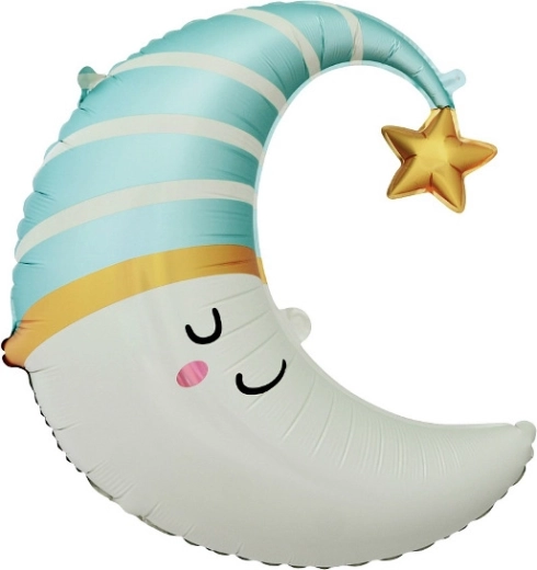 Ballon en feuille Lune avec bonnet bleu 56 × 68 cm