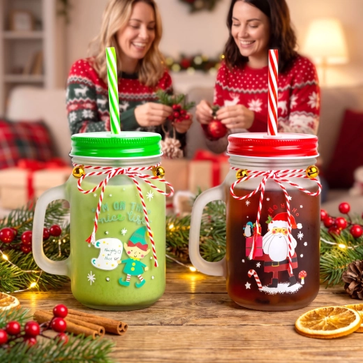 Verre de Noël avec paille 450 ml - 1 pièce