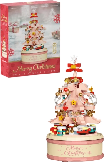 Kit de construction : sapin de Noël rose avec éclairage LED et mécanisme musical (683 pièces)