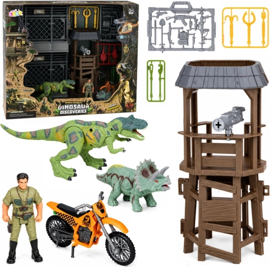 Base de recherche sur les dinosaures avec tour, cages, figurines et accessoires