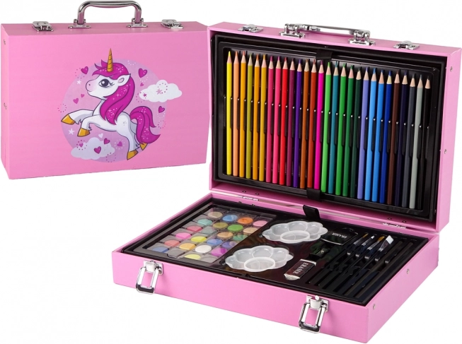 Grand set artistique dans une valisette – 145 pièces – licorne rose
