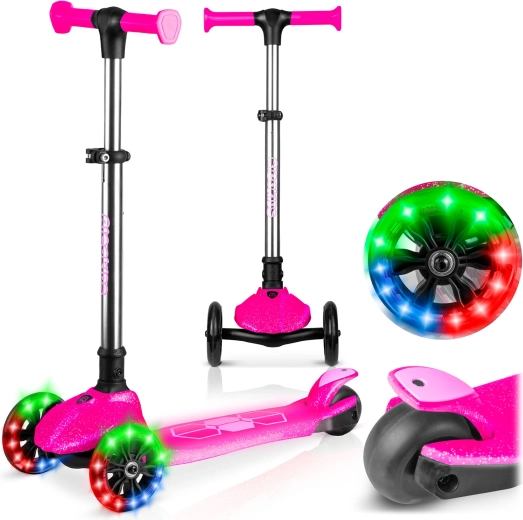 Trottinette d’équilibre à trois roues pour enfants avec lumières LED Ricokids Jelly – rose