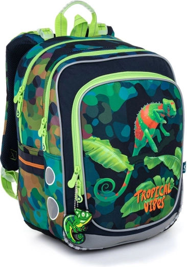 Sac à dos scolaire vert Topgal avec caméléons Endy