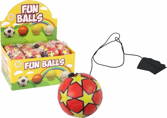 Ballon de football en PU avec élastique yo-yo, 6 cm, rouge avec étoiles