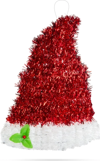 Bonnet de Saint-Nicolas comme décoration de Noël rouge et blanc scintillant 34 × 26 cm