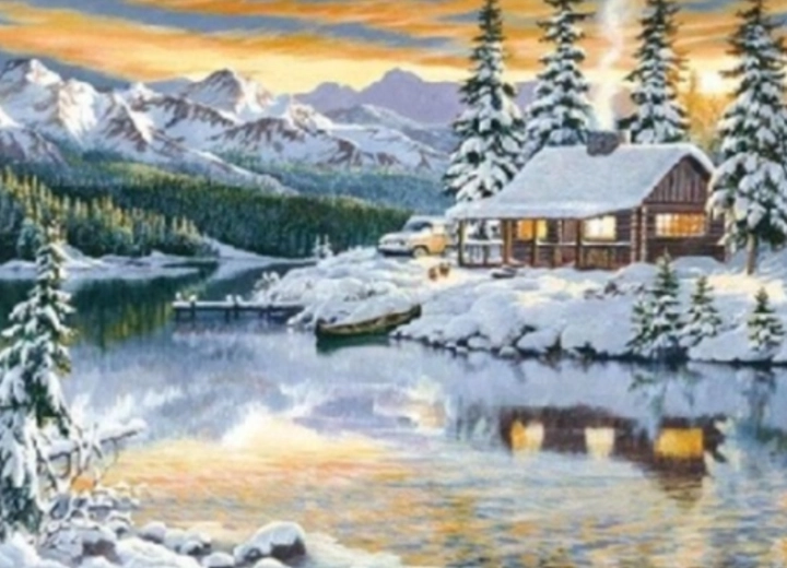 Peinture diamant Chalet à la montagne 30 × 40 cm