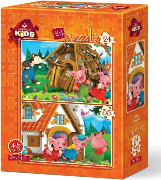 ART PUZZLE Les trois petits cochons – set de 2 puzzles (24 et 35 pièces), 34 × 24 cm