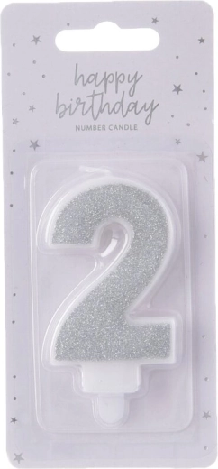 Bougie d’anniversaire argentée chiffre 2 (7 cm)