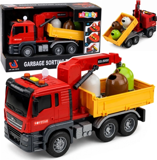 Camion poubelle enfant avec grue, conteneurs de tri des déchets, lumières et sons - 1 pièce