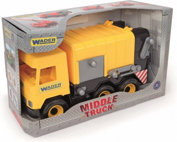 Camion poubelle jaune Wader Middle Truck, 42 cm, en boîte