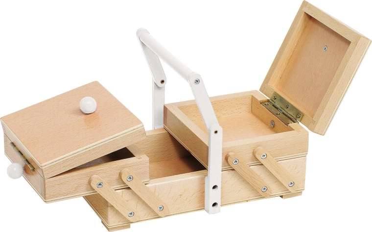 Boîte à couture en bois avec poignée blanche - 1 pièce