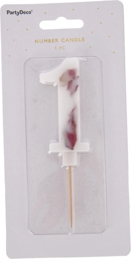 Bougie de gâteau numéro 1 avec fleur blanche, 8 cm