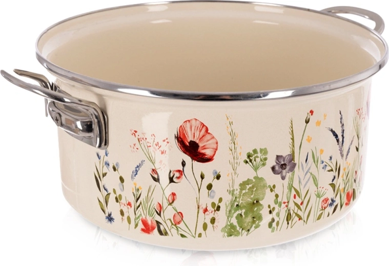 Marmite émaillée crème avec motif de coquelicots 24 cm, 3,8 l