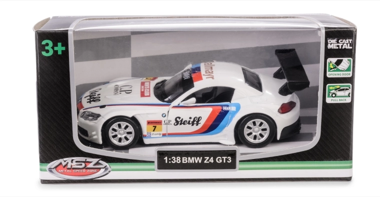 Modèle de voiture en métal BMW Z4 GT3 1:38 avec mécanisme à rétrofriction