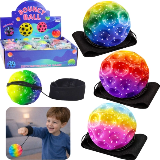 Balle sensorielle avec élastique et bracelet, arc-en-ciel, 6 cm