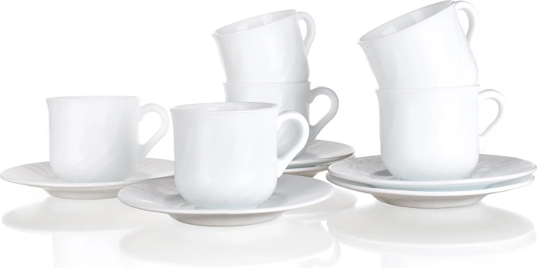 Ensemble de tasses avec soucoupes EBRO 250 ml en verre blanc, 6 pièces