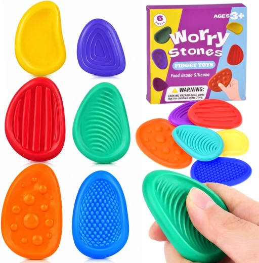 Galets sensoriels en silicone (fidget toys) – lot de 6 pièces