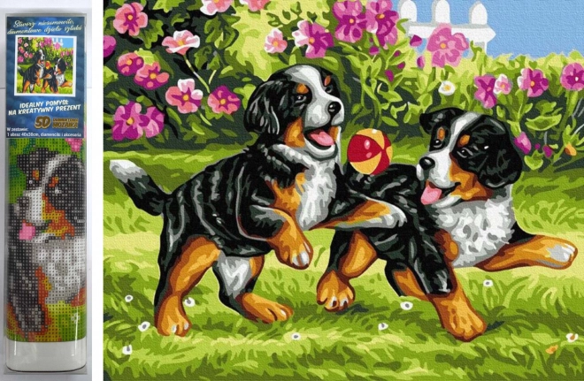 Peinture diamant chiots joueurs 30 × 40 cm