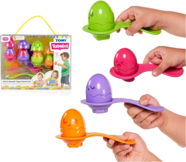 Tomy Toomies œufs avec cuillères Hide & Squeak