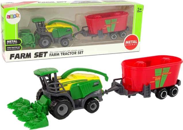 Moissonneuse-batteuse avec remorque – machine agricole vert-rouge, jouet en plastique