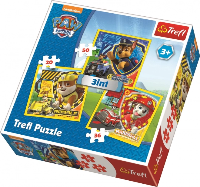 Puzzle TREFL Pat' Patrouille : Marshall, Rubble et Chase 3-en-1 (20, 36, 50 pièces)
