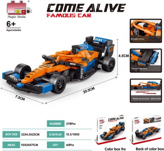 Kit de construction voiture de course F1 orange 278 pièces