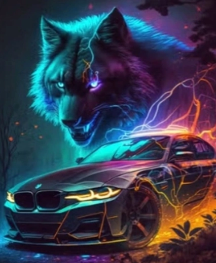 Peinture diamant Loup avec voiture 30 × 40 cm