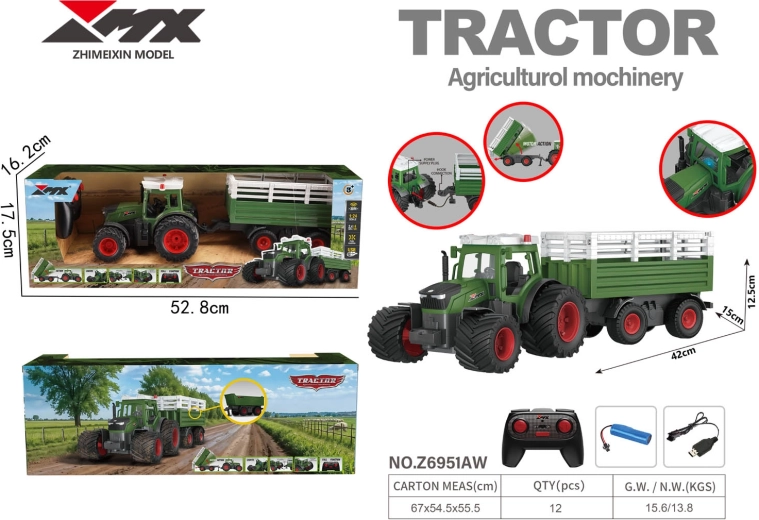 Tracteur télécommandé avec remorque et benne basculante